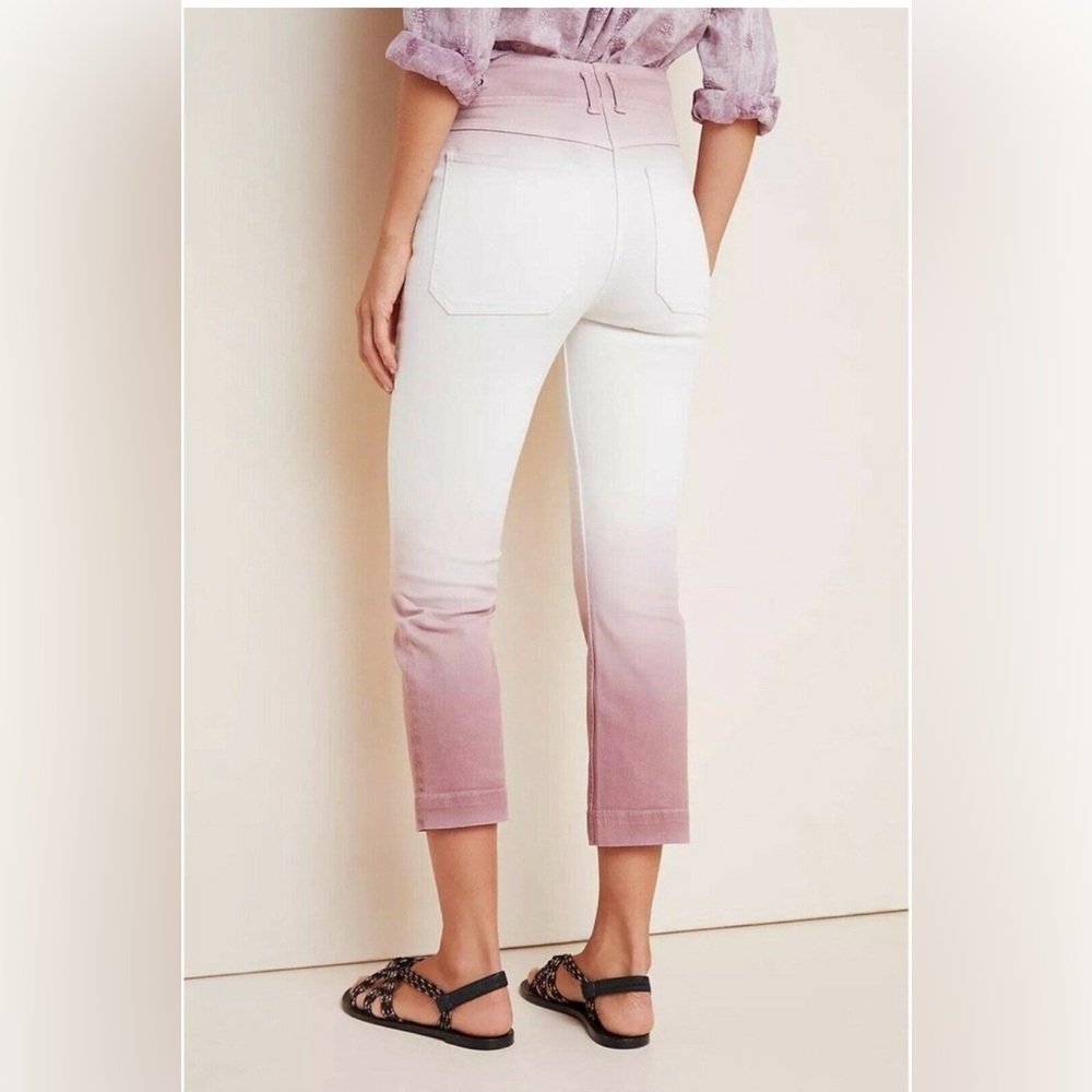Anthropologie Ombre Dip Dye High Rise Kick Flare Cropped Jeans Mauve Cream 29 - Picture 2 of 10
